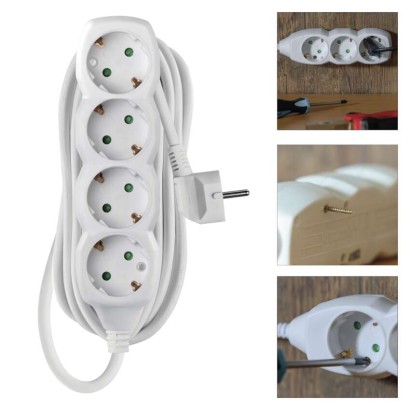 Ilgintuvas 5 m / 4 lizdai / baltas / PVC / 1,5 mm2 