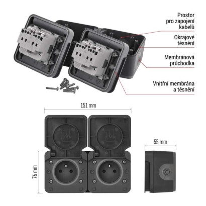EMOS Cyklone zásuvka dvojnásobná IP55