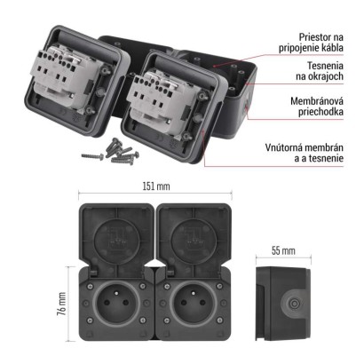 EMOS Cyklone zásuvka dvojnásobná IP55