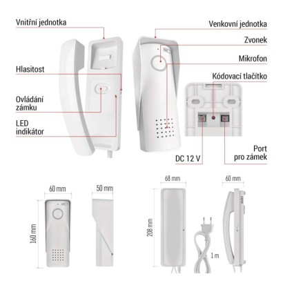 Sada bezdrátového domovního audiotelefonu H1088, 1 účastník 