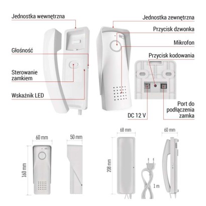 Bezprzewodowy zestaw domofonu audio H1088, 1 uczestnik