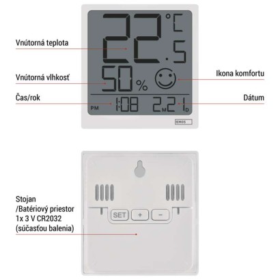 Digitálny teplomer s vlhkomerom, bezdrôtový snímač, dátum E0522