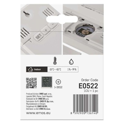 Digitālais termometrs ar mitruma mērītāju, bezvadu sensors, datums E0522