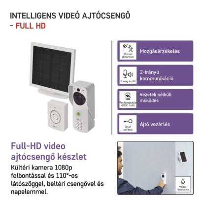 GoSmart Vezeték nélküli akkumulátoros video kaputelefon IP-09D wifivel és napelemmel