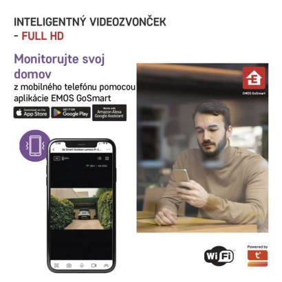 GoSmart Domový bezdrôtový batériový videozvonček IP-09D s WiFi a solárnym panelom