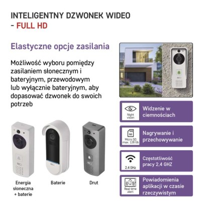 GoSmart dzwonek wideo IP-09D z WiFi, akumulatorem i panelem solarnym 