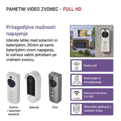 GoSmart Hišni brezžični baterijski video zvonec IP-09D z WiFi in solarnim panelom 