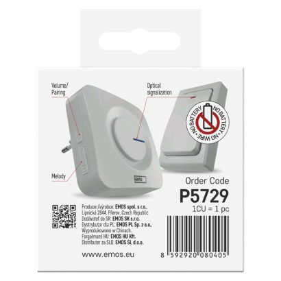 Bezbateriový domovní bezdrátový zvonek P5729 do zásuvky