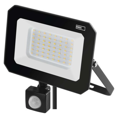 Naświetlacz LED SIMPO 50W,  z czujn. PIR, czarny, neutralna biel