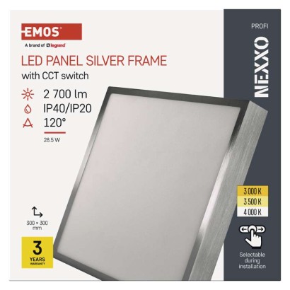 Panel LED natynkowy NEXXO, kwadrat, srebrny, 28,5W, CCT