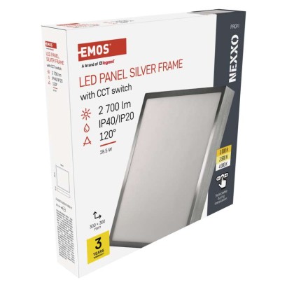 Panel LED natynkowy NEXXO, kwadrat, srebrny, 28,5W, CCT