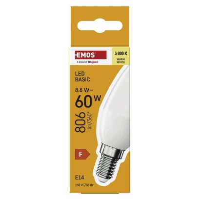 LED pirn Basic Candle E14 / 8,8 W (60 W) / 806 lm / Soe valge