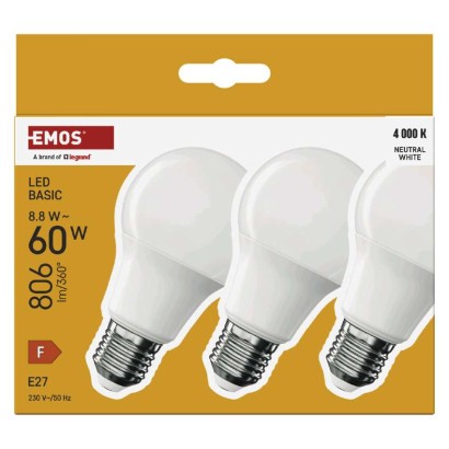 LED izzó Basic A60 / E27 / 8,8 W (60 W) / 806 lm / Természetes fehér