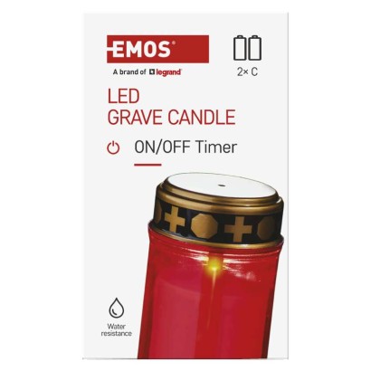 LED nagrobna sveča rdeča, 2x C, zunanja in notranja, topla bela, časovnik