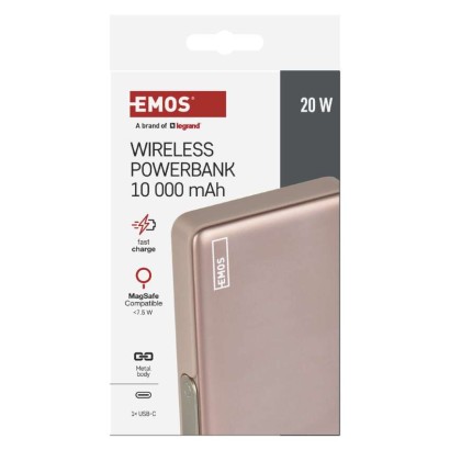 Power bank EMOS WI 1031, 10 000 mAh, 20 W + wireless, ružovo-zlatá
