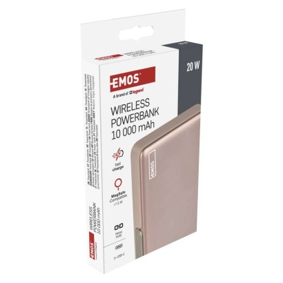 Power bank EMOS WI 1031, 10 000 mAh, 20 W + wireless, ružovo-zlatá