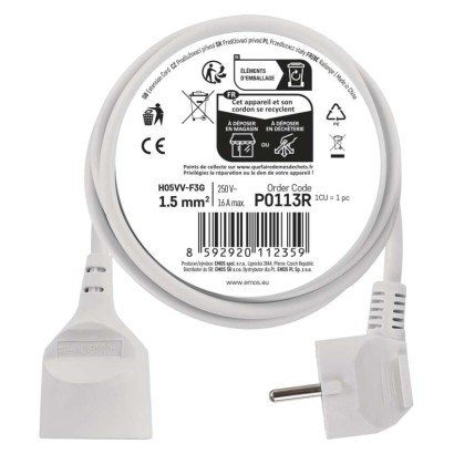 Przedłużacz 1 gniazdo 3m biały