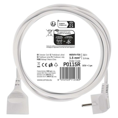Przedłużacz 1 gniazdo 5m biały