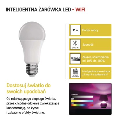 GoSmart Żarówka LED A60 / E27 / 11 W (75 W) / 1 050 lm / RGB / ściemnialna / WiFi