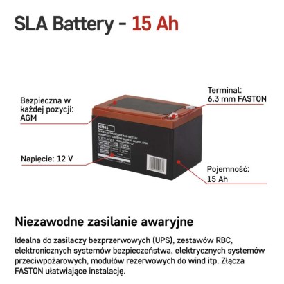 Akumulator trakcyjny AGM 12 V/15 Ah F6,3
