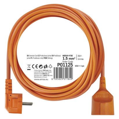 Predlžovací kábel 25 m / 1 zásuvka / oranžový / PVC / 230 V / 1,5 mm2