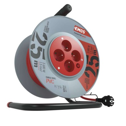 Prodlužovací kabel na bubnu 25 m / 4 zásuvky / červený / PVC / 230 V / 1,5 mm2