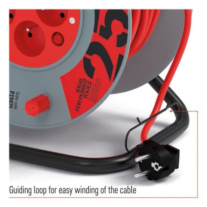 Prodlužovací kabel na bubnu 25 m / 4 zásuvky / červený / PVC / 230 V / 1,5 mm2