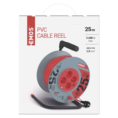 Prodlužovací kabel na bubnu 25 m / 4 zásuvky / červený / PVC / 230 V / 1,5 mm2