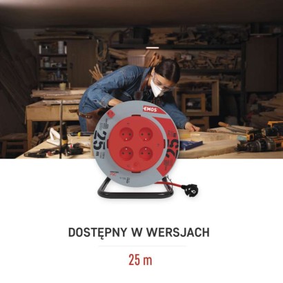 Przedłużacz bębnowy 25 m / 4 gniazda / PVC / 230 V / 1,5 mm2 / nieruchomy środek