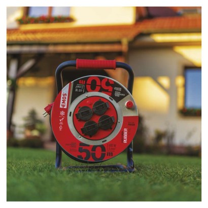 Venkovní prodlužovací kabel na bubnu 50 m / 4 zásuvky / černý / guma / 230 V / 1,5 mm2