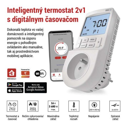 GoSmart Termostat do zásuvky s funkciou digitálneho časovača 2v1 s WiFi
