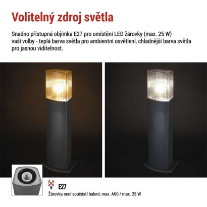 Zahradní sloupkové svítidlo LANA, 15,3 x 13,3 x 45 cm, 1 x E27, 25 W