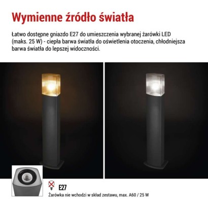 Słupek oświetleniowy Garden LANA 75cm, na żarówkę E27 max 25W, IP54