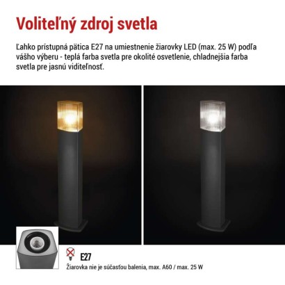 Záhradné stĺpikové svietidlo LANA, 15,4 x 13,3 x 75 cm, 1 x E27, 25 W