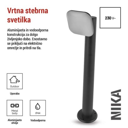 Vrtna LED stoječa svetilka NIKA, 12 x 12 x 50 cm, 12,5 W, toplo bela
