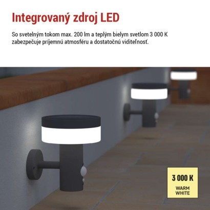 LED záhradné solárne nástenné svietidlo TERION, senzor súmraku, 12,5 x 14,7 x 14,6 cm