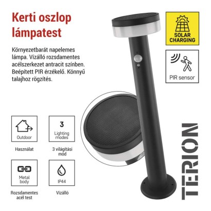 LED napelemes kerti lámpa TERION szürkületérzékelővel, 12,5 x 12,5 x 50 cm
