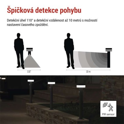 LED zahradní solární sloupkové svítidlo TERION, čidlo soumraku, 12,5 x 12,5 x 50 cm
