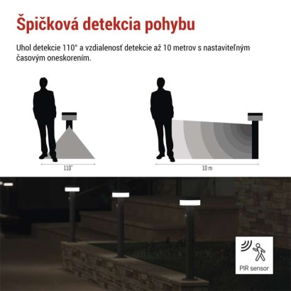LED záhradné solárne stĺpikové svietidlo TERION, senzor súmraku, 12,5 x 12,5 x 50 cm