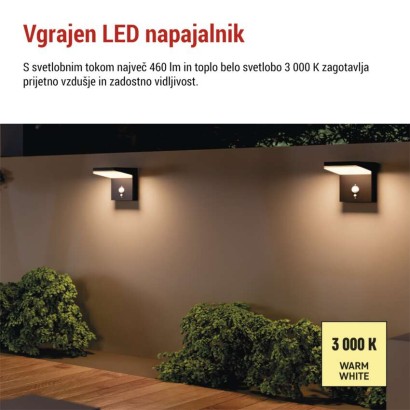 Vrtna LED stenska svetilka VEREA s PIR senzorjem, 10,7 x 15,4 x 13 cm