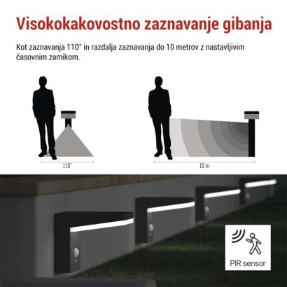 Vrtna LED stenska svetilka VEREA s PIR senzorjem, 10,7 x 15,4 x 13 cm