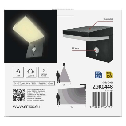 LED zahradní solární nástěnné svítidlo VEREA, čidlo soumraku, 10,7 x 15,4 x 13 cm