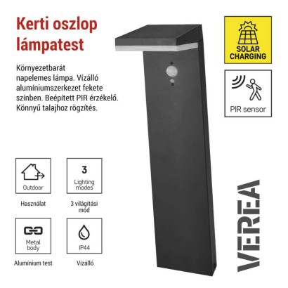 LED napelemes kerti fali lámpa VEREA szürkületérzékelővel, 10,7 x 15,4 x 50 cm