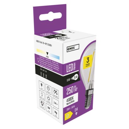 LED spuldze Filament Mini Globe / E14 / 1,8 W (25 W) / 250 lm / neitrāli balta