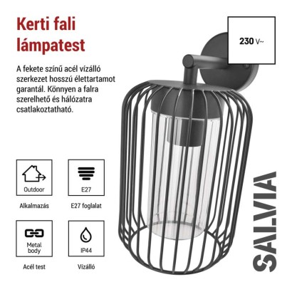 Kerti fali lámpa SALVIA, 20,8 x 16 x 28,5 cm, 1 x E27, 15 W