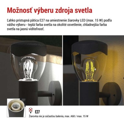 Záhradné nástenné svietidlo ARTEO, senzor súmraku, 16,4 x 12 x 29,5 cm, 1 x E27, 15 W