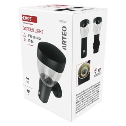 Záhradné nástenné svietidlo ARTEO, senzor súmraku, 16,4 x 12 x 29,5 cm, 1 x E27, 15 W