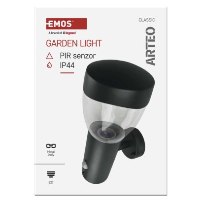 Záhradné nástenné svietidlo ARTEO, senzor súmraku, 16,4 x 12 x 29,5 cm, 1 x E27, 15 W