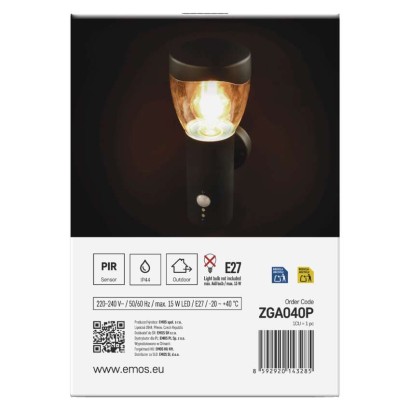 Záhradné nástenné svietidlo ARTEO, senzor súmraku, 16,4 x 12 x 29,5 cm, 1 x E27, 15 W