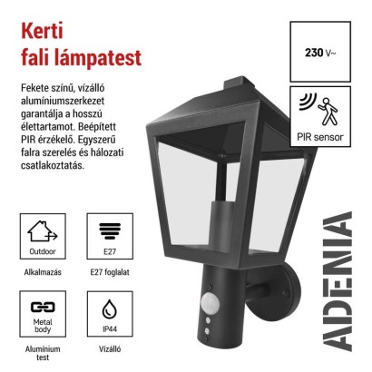 Kerti fali lámpa ADENIA szürkületérzékelővel, 19,8 x 15 x 29,8 cm, 1 x E27, 15 W